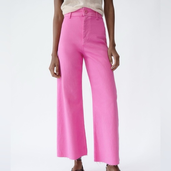 ZARA | Marine Sailor Wide Leg Jeans Pants Denim in Pink | SIZE 0 - Picture 3 of 8